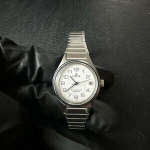 Vintage (VTG) Lorus Watch Women 23mm Silver Tone Date V247-0210 Stretch Band